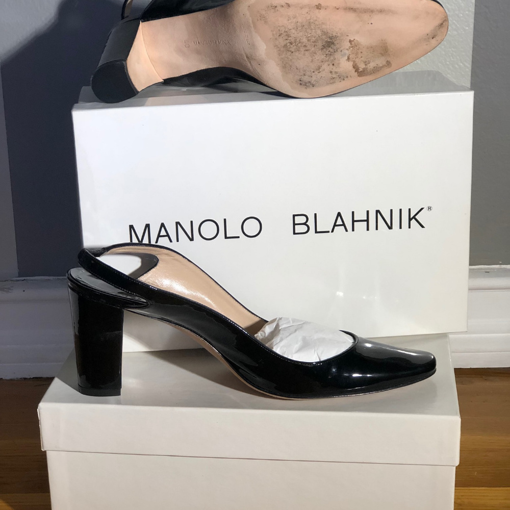 Manolo Blahnik Black Patent Slingback Pumps